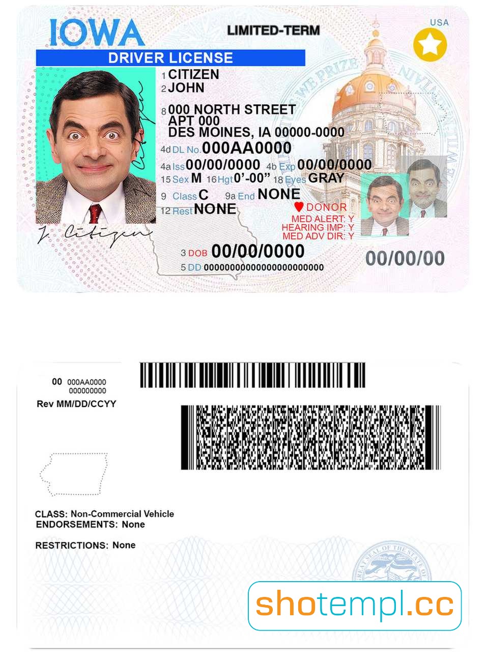 Iowa Driver License PSD Template V3